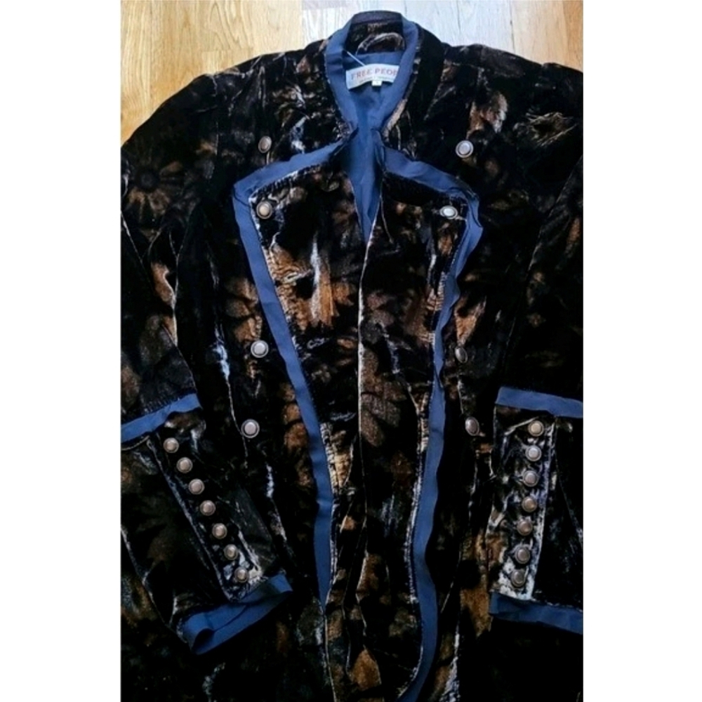 ๐๏ธ Free People Hazel Velvet Puff Sleeve Duster Long Jacket Medium Black Boho - Picture 6 of 16